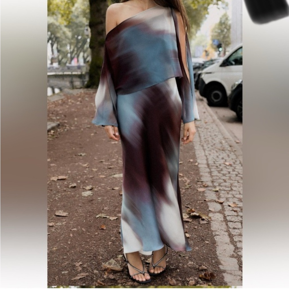 Zara One Shoulder Dress - Blue and Brown